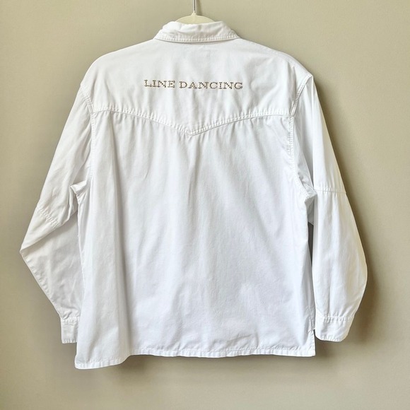 Vintage Western Fringe Shirt Women's Size M Medium White Line Dancing Country - Picture 2 of 12